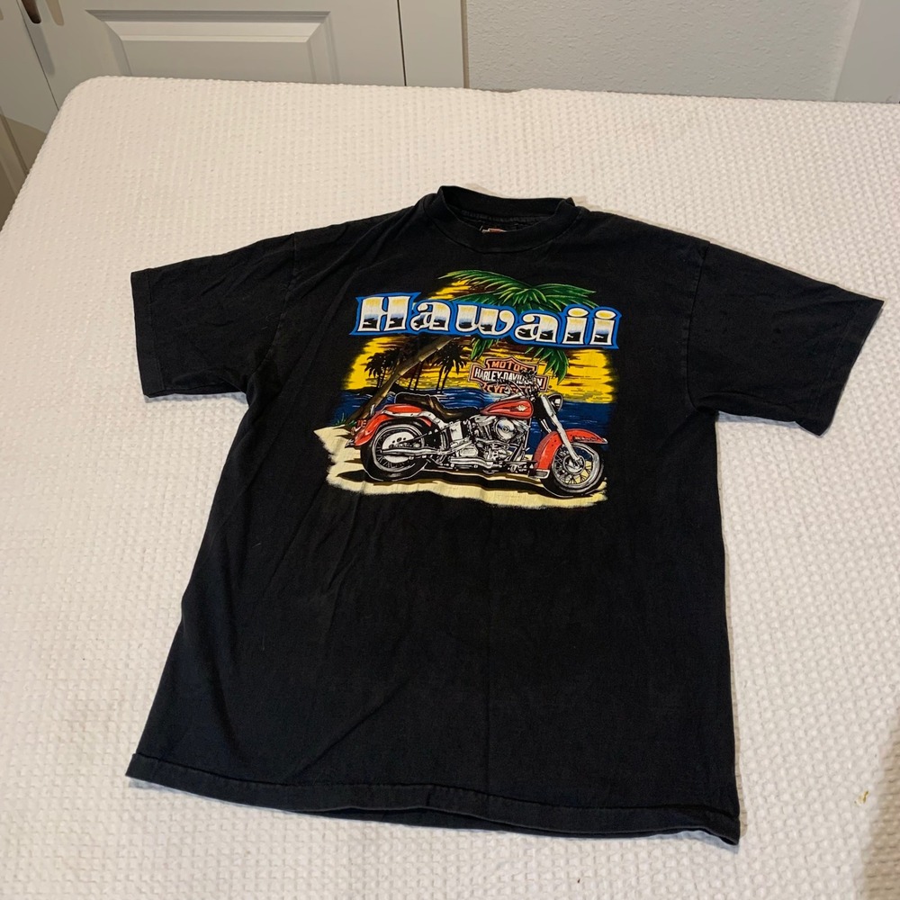 Vintage Harley Davidson Hawaii T Shirt Mens Large Black Single Stitch USA Made